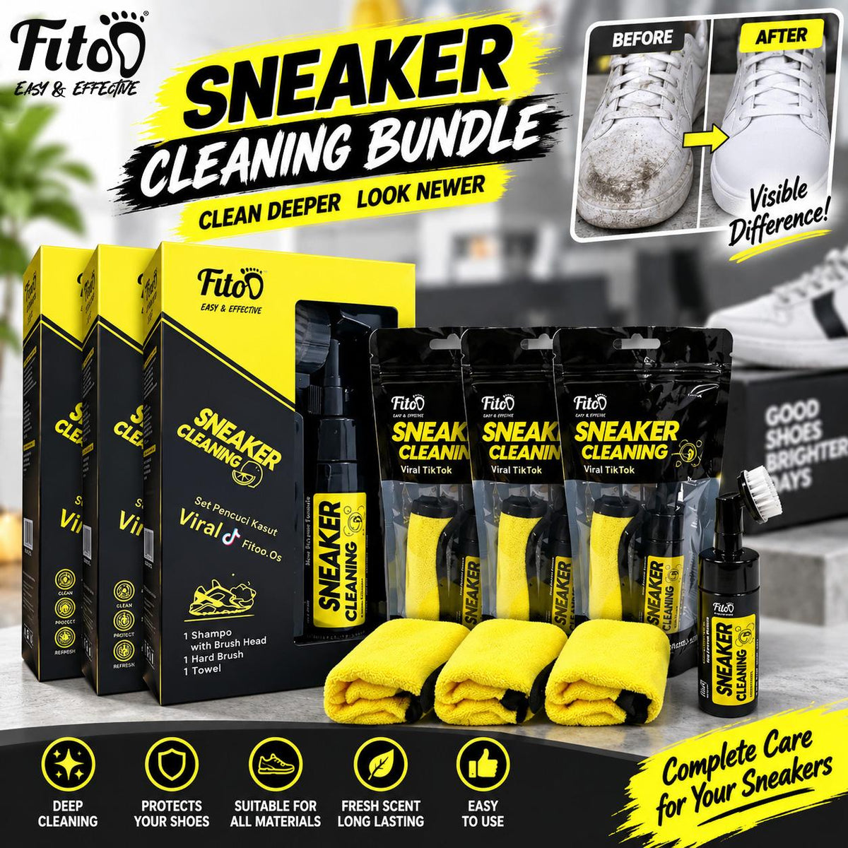 Fitoo Shoe Cleaner Sneaker Cleaning Kit Bundle 2 in1 &  3 in1 Combo Set x3