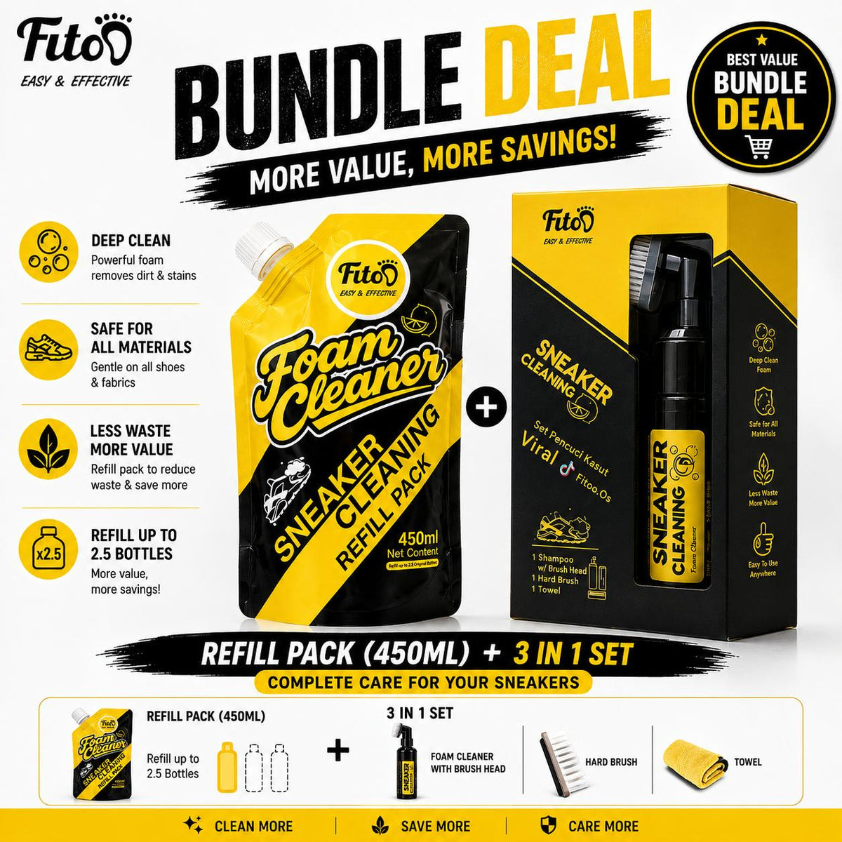 Fitoo Sneaker Cleaning Kit Set 2-IN-1, 3-IN-1 & Combo