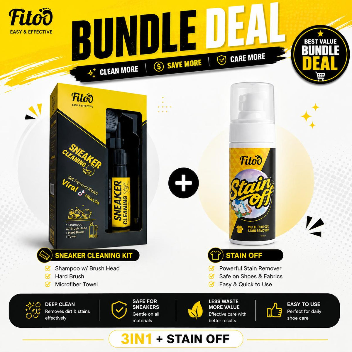 Fitoo Sneaker Cleaning Kit Set 2-IN-1, 3-IN-1 & Combo