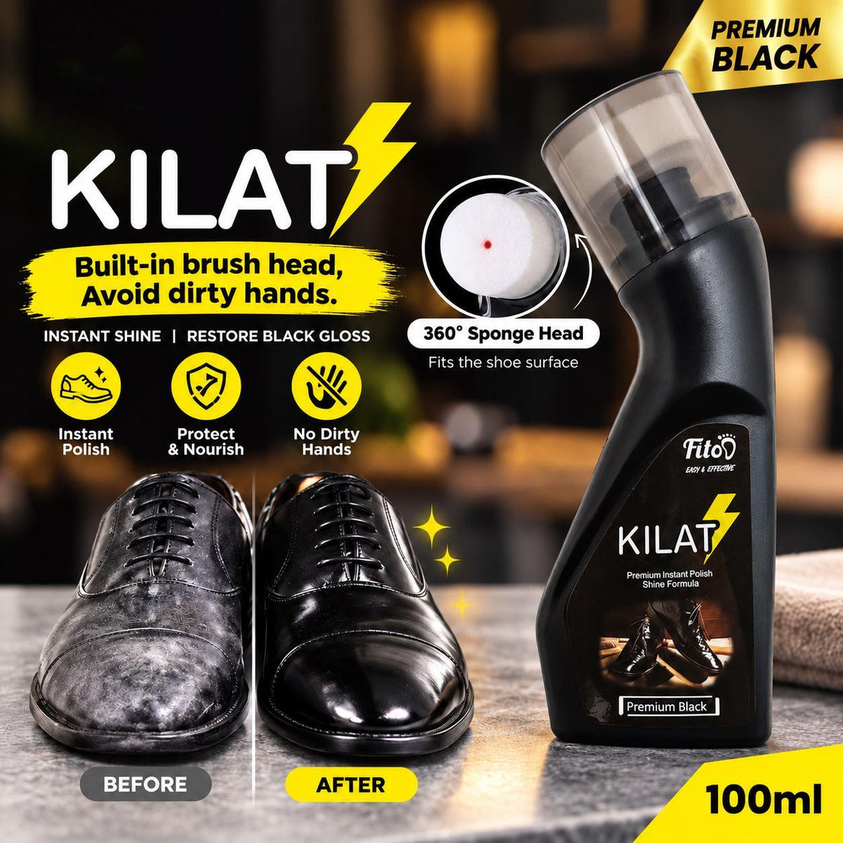 Fitoo KILAT Shoe Wax Premium Instant Polish Shine Formula 100ML
