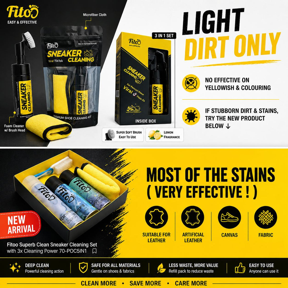 Fitoo Sneaker Cleaning Kit Set 2-IN-1, 3-IN-1 & Combo