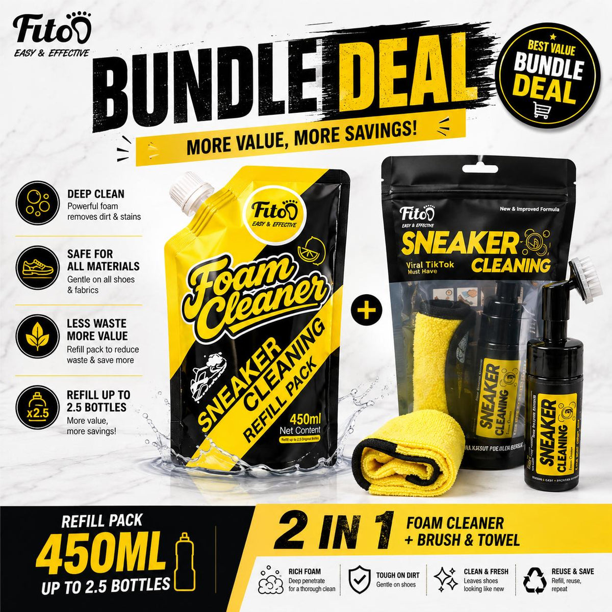 Fitoo Sneaker Cleaning Kit Set 2-IN-1, 3-IN-1 & Combo