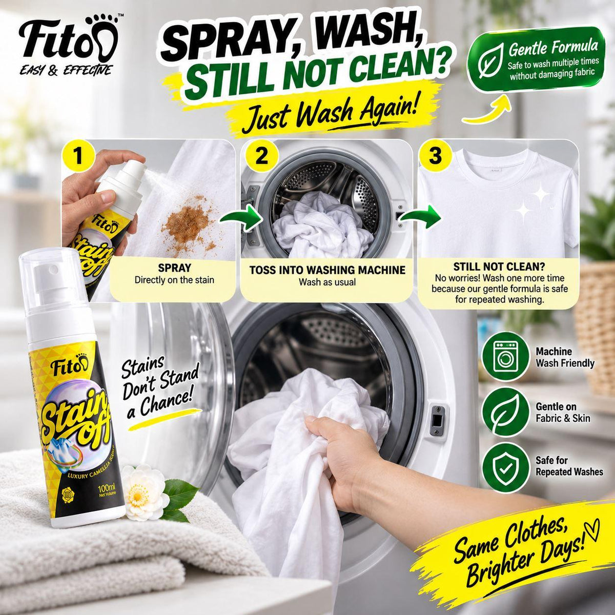 Fitoo Stain Off (100ml) Fabric Cleaner Coffee Sweat Blood Urine Stain Kesan Peluh