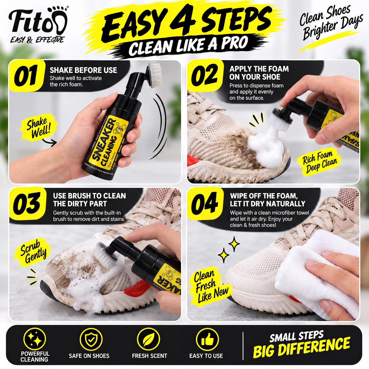 Fitoo Shoe Cleaner Sneaker Cleaning Kit Bundle 2 in1 &  3 in1 Combo Set x3
