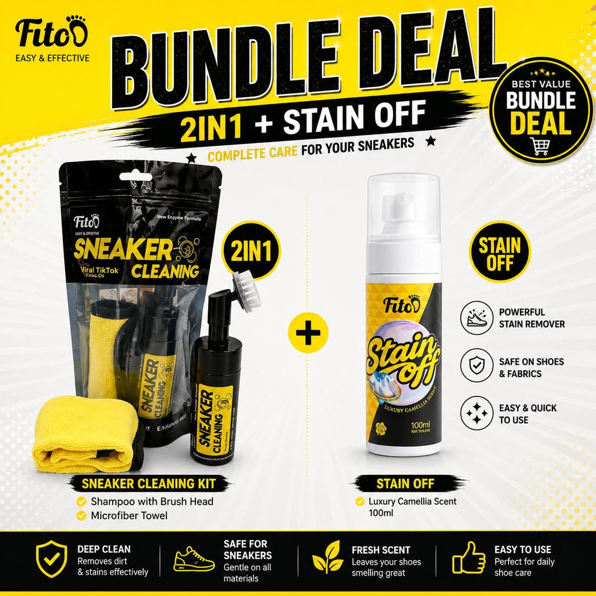 Fitoo Sneaker Cleaning Kit Set 2-IN-1, 3-IN-1 & Combo