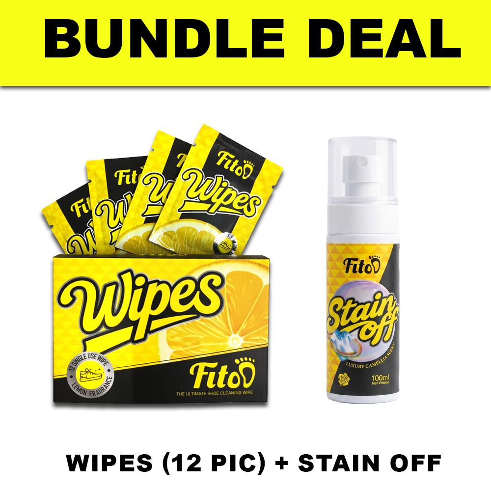 Fitoo Shoe Wipes Wet Tissue for Cleaning Sneakers Shoes - Dirt Stains (12 Wipes/Box)