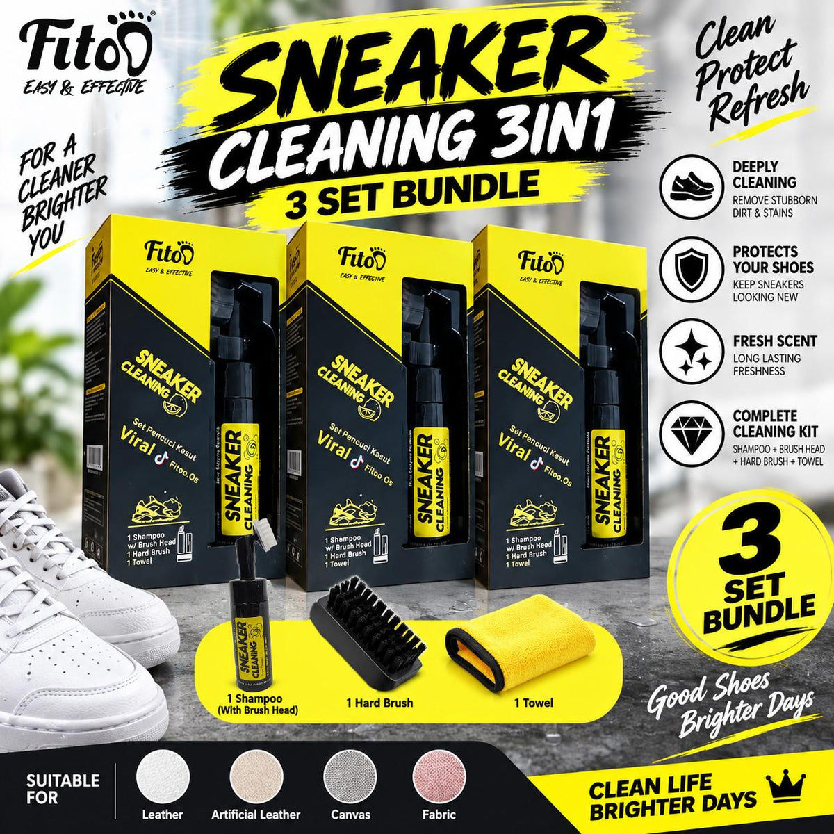 Fitoo Shoe Cleaner Sneaker Cleaning Kit Bundle 2 in1 &  3 in1 Combo Set x3