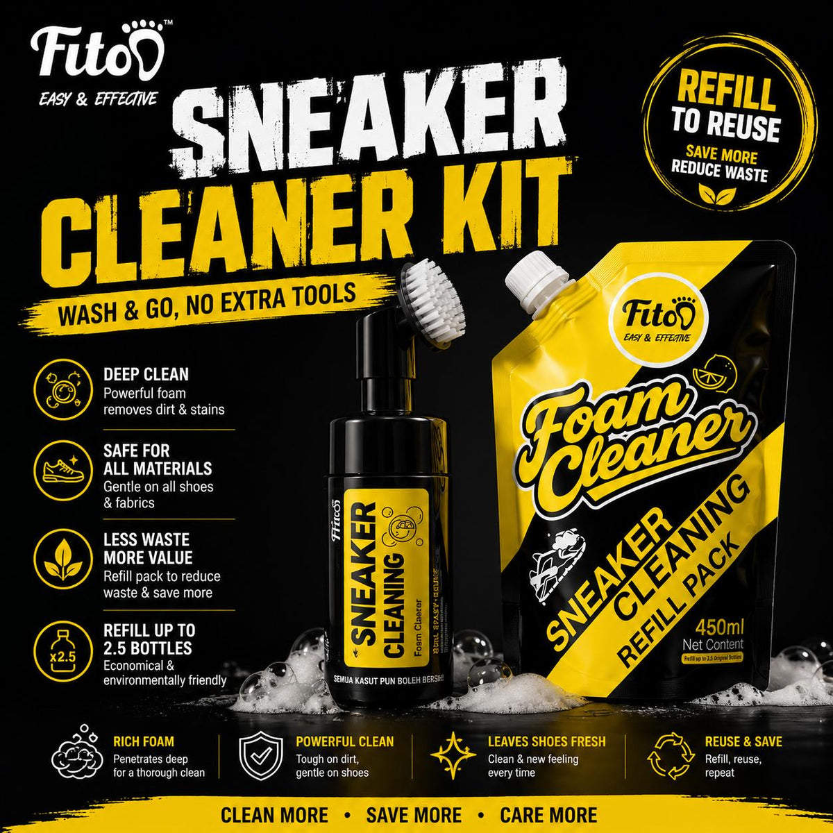 Fitoo Sneaker Shoe Cleaning Shampoo (Shampoo Only)